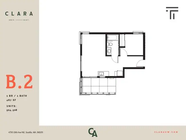 1 Bed 1 Bath - 487 sqft 504 floor plan